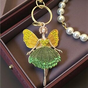 Fairy Keychain - Bag Charm with Yellow & Green Accents Movable Legs NEW